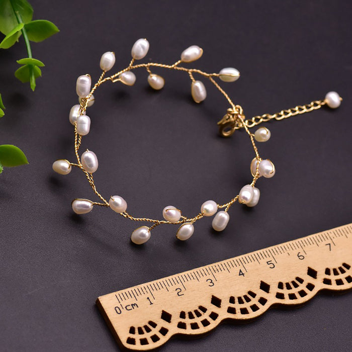 Natural Freshwater Pearl Braided Bracelet Woman Fashion Charm Jewelry Adjustable