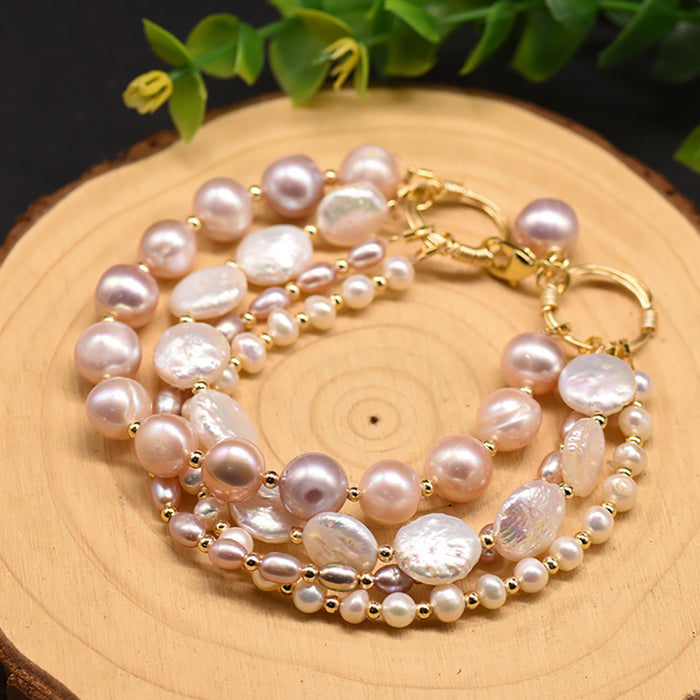 Baroque Natural Freshwater Pearl Multi-Strand Bracelet Woman Statement Jewelry