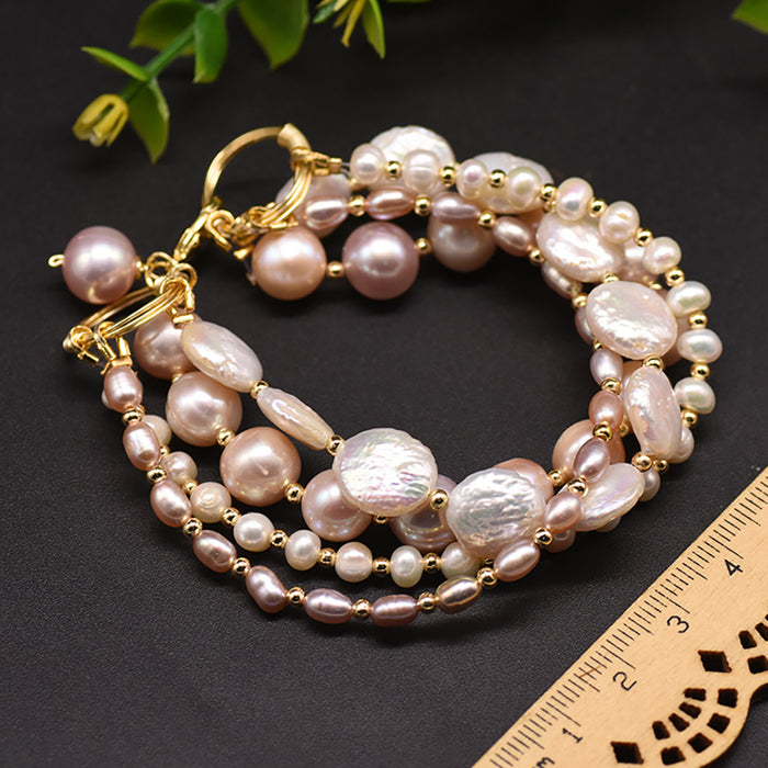Baroque Natural Freshwater Pearl Multi-Strand Bracelet Woman Statement Jewelry