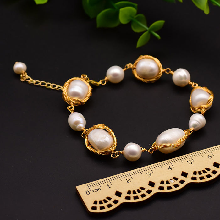Baroque Natural Freshwater Pearl Braided Bracelet Women Fashion Nice Jewelry