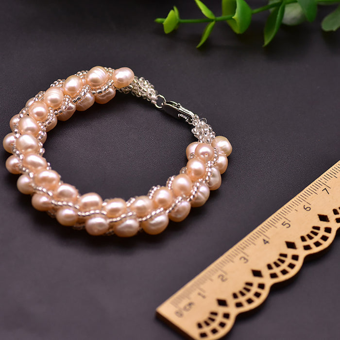 Natural Freshwater Pearl Braided Bracelet Woman Fashion Charm Jewelry 7.7"