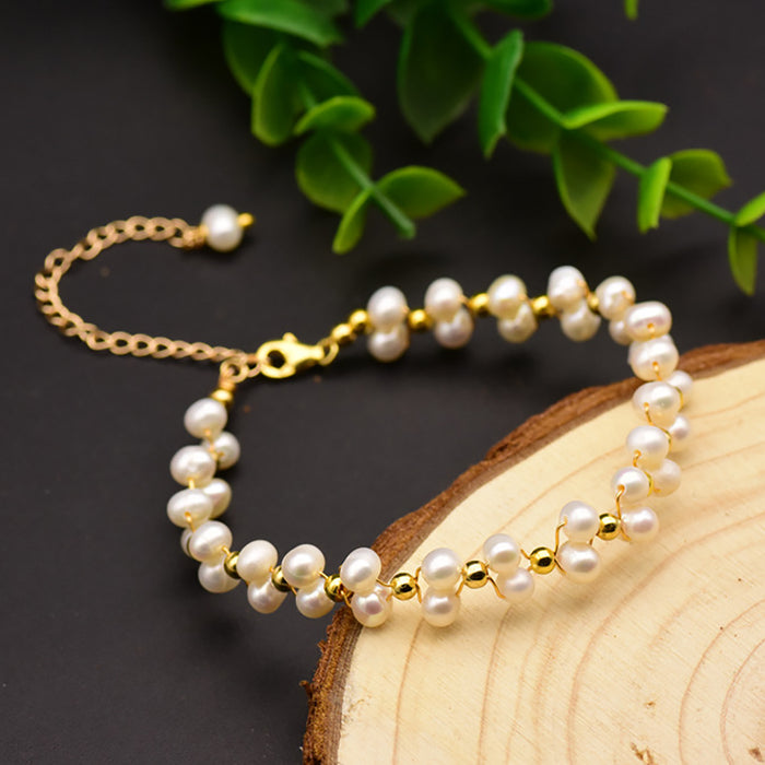 Natural Freshwater Pearl Braided Bracelet Women Sweet Romantic Fashion Jewelry