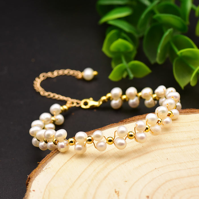Natural Freshwater Pearl Braided Bracelet Women Sweet Romantic Fashion Jewelry
