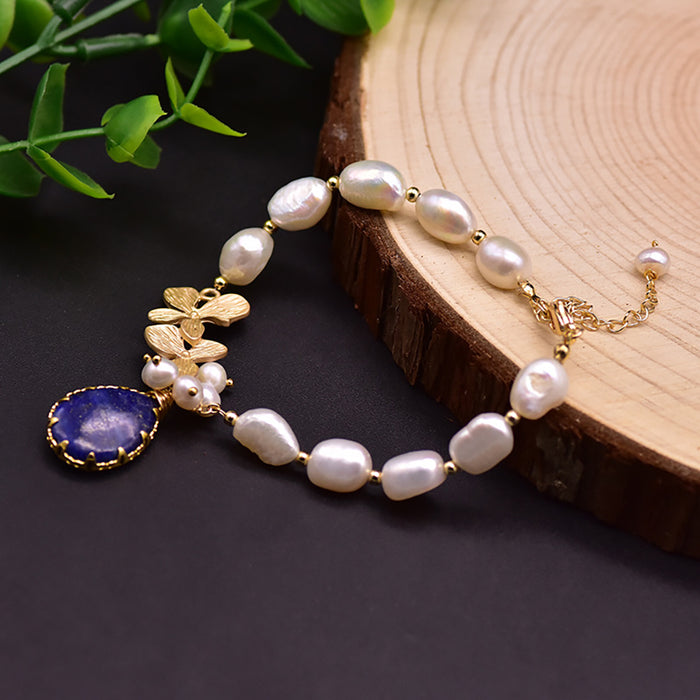 Charm Sapphire Baroque Natural Freshwater Pearl Bracelet Woman Fashion Jewelry