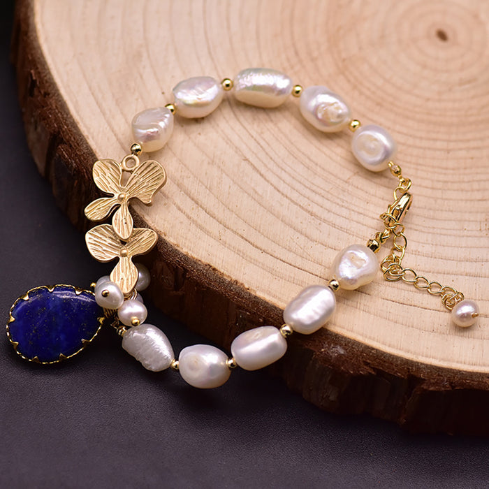 Charm Sapphire Baroque Natural Freshwater Pearl Bracelet Woman Fashion Jewelry