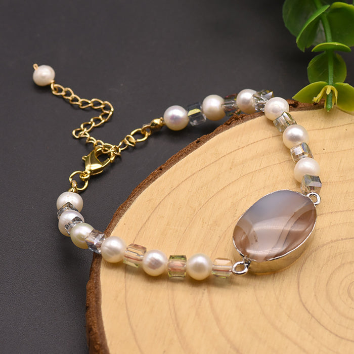 Natural Agate Freshwater Pearl Bracelet Women Beauty Fashion Jewelry Adjustable