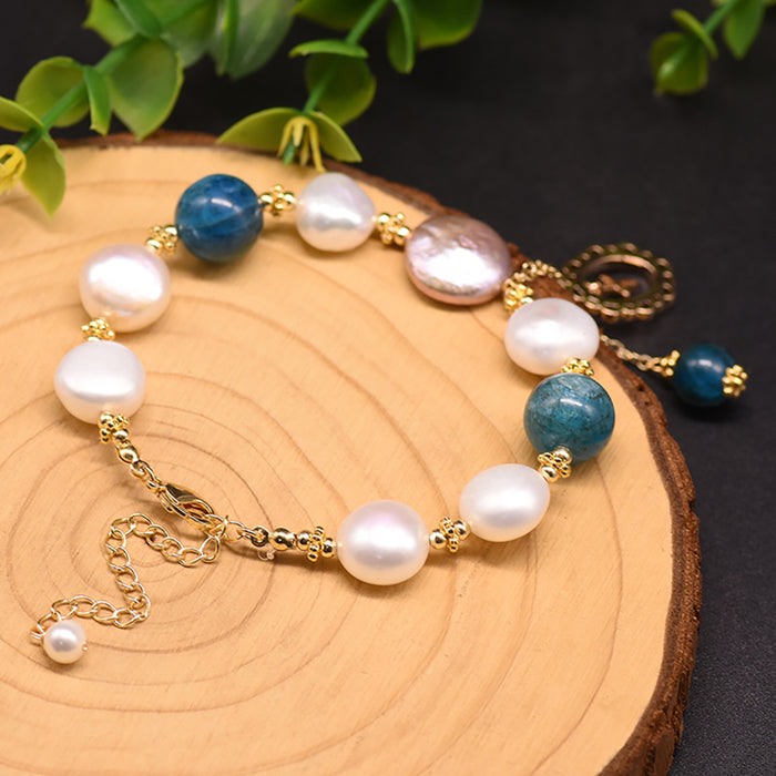 Baroque Natural Freshwater Pearl Kyanite Bracelet Cross Women Fashion Jewelry