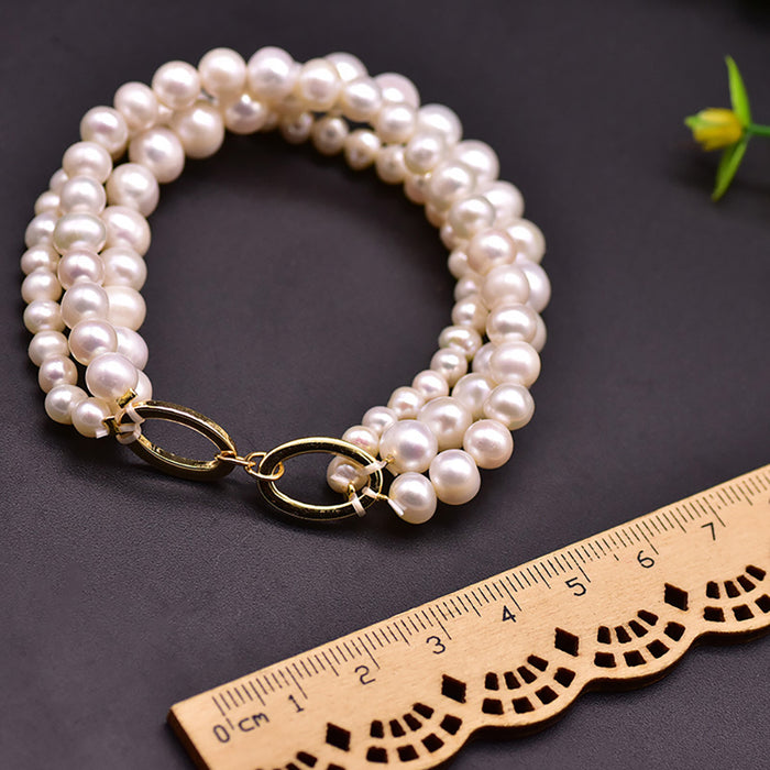 Natural Freshwater Pearl Triple Layer Bracelet Women Fashion Beautiful Jewelry