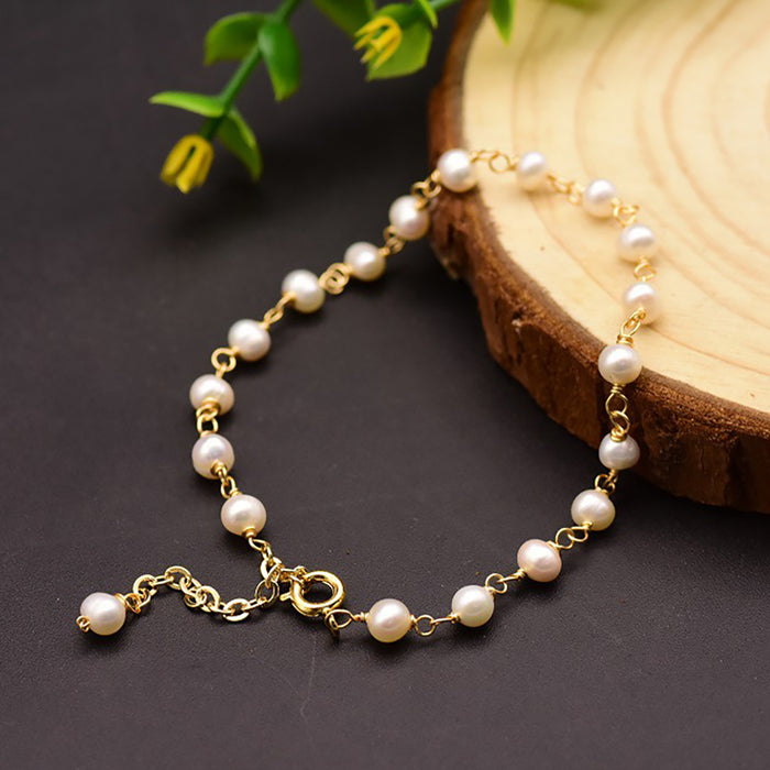 Natural Freshwater Pearl Bracelet 18K Gold Plated Women Fashion Simple Jewelry