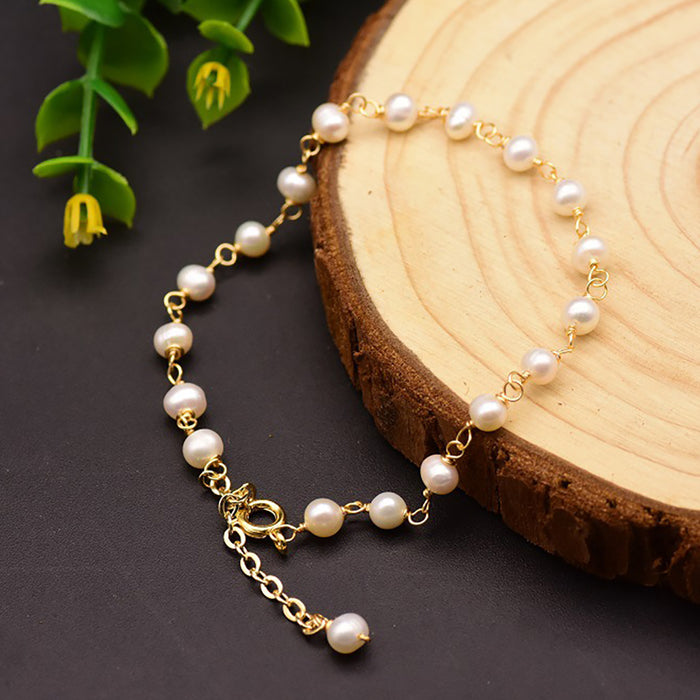 Natural Freshwater Pearl Bracelet 18K Gold Plated Women Fashion Simple Jewelry