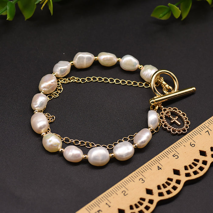 Baroque Natural Freshwater Pearl Double Chain Bracelet Woman Fashion Jewelry