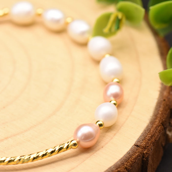 925 Silver Natural Freshwater Pearl Bracelet Woman Fashion Simple Jewelry