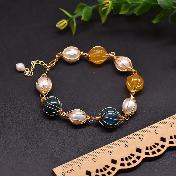Natural Freshwater Pearl Kyanite Citrine Bracelet Women Fashion Beautiful Jewelry