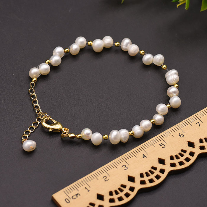 Natural Freshwater Pearl Bracelet Gold Plated Woman Fashion Simple Jewelry