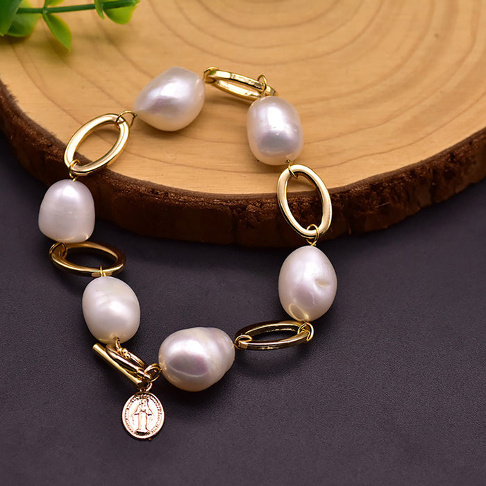 Large Baroque Natural Freshwater Pearl Bracelet Woman Fashion Jewelry 7.5"