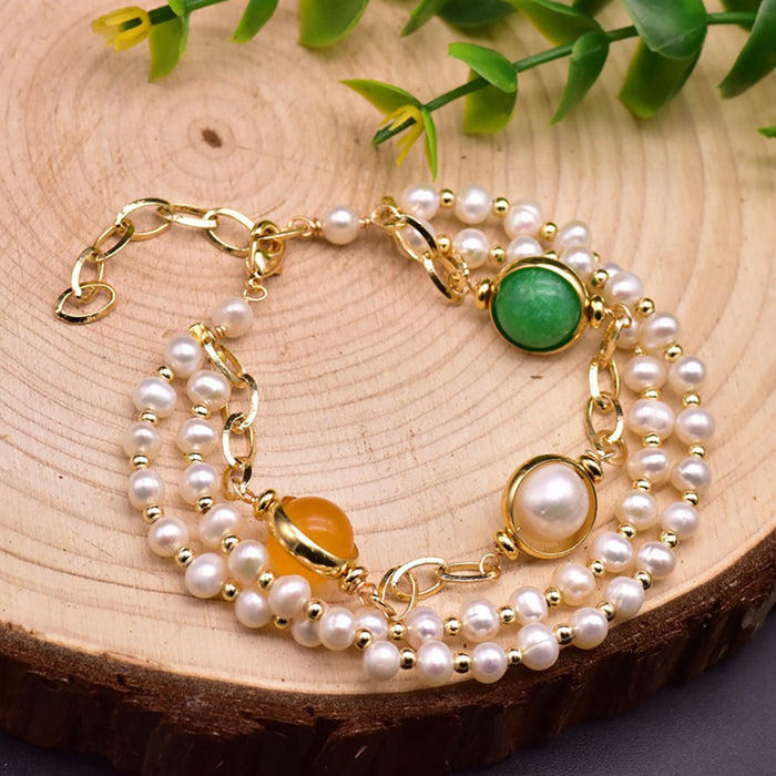 Natural Freshwater Pearl Jade Multilayer Bracelet Women Fashion Jewelry Gift