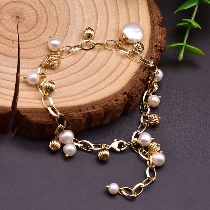 Natural Freshwater Pearl Bracelet Gold Plated Women Fashion Jewelry Adjustable