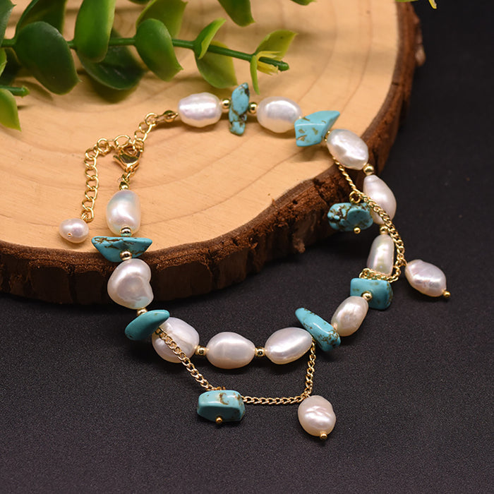 Baroque Natural Freshwater Pearl Turquoise Bracelet Women Fashion Jewelry Gift