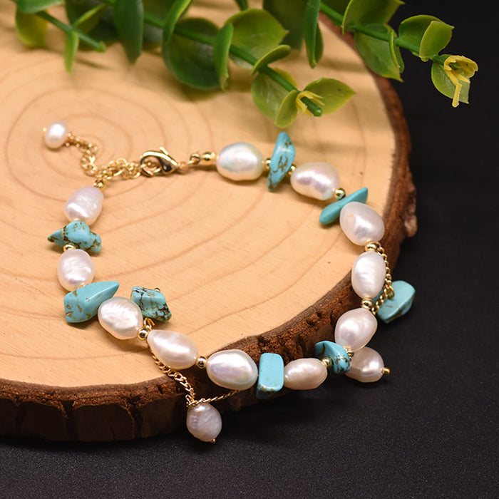 Baroque Natural Freshwater Pearl Turquoise Bracelet Women Fashion Jewelry Gift