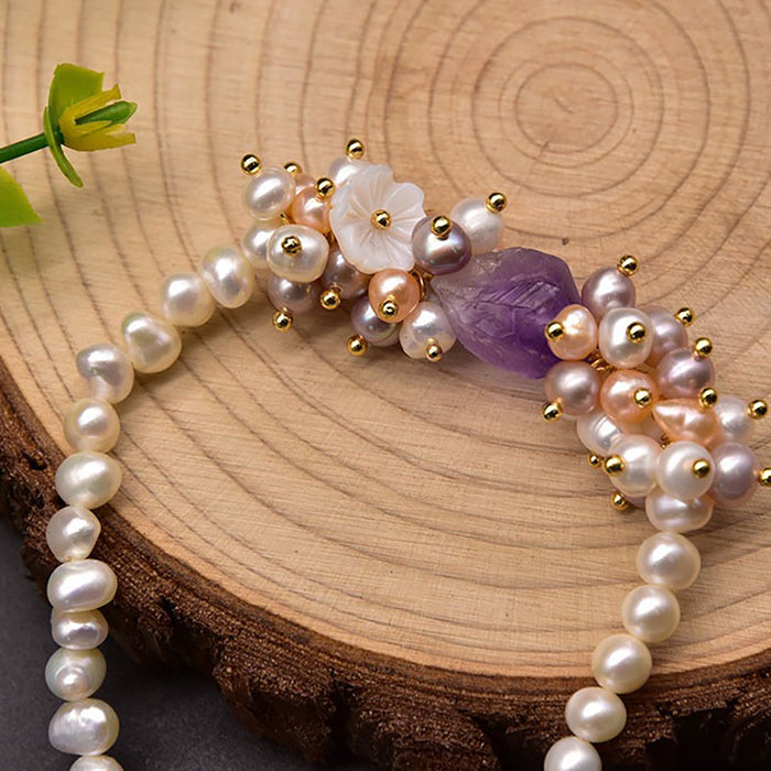 Charm Amethyst Natural Freshwater Pearl Bracelet Women Fashion Beautiful Jewelry