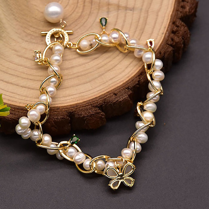 Natural Freshwater Pearl Braided Bracelet Butterfly Women Fashion Jewelry Gift