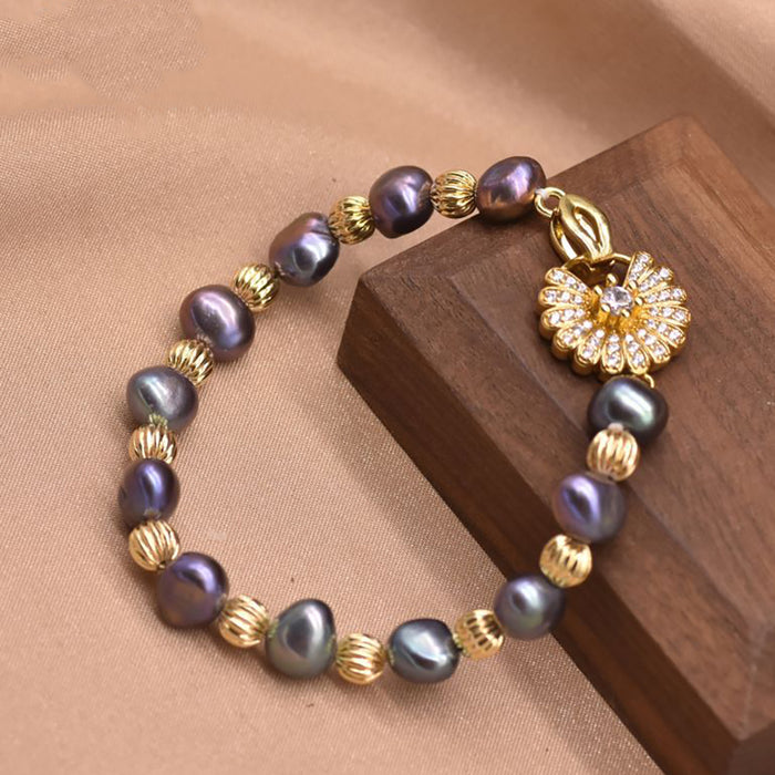 Natural Freshwater Pearl Bracelet Purple 18K Gold Plated Women Fashion Jewelry