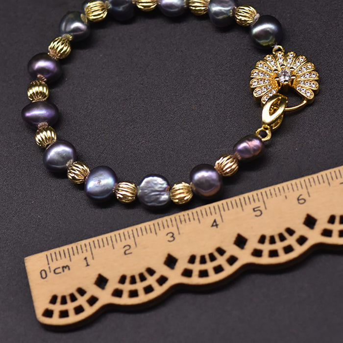 Natural Freshwater Pearl Bracelet Purple 18K Gold Plated Women Fashion Jewelry