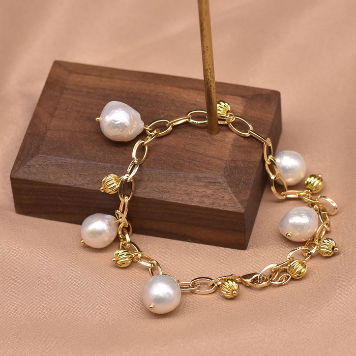 Baroque Natural Freshwater Pearl Bracelet 18K Gold Plated Women Fashion Jewelry