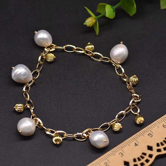 Baroque Natural Freshwater Pearl Bracelet 18K Gold Plated Women Fashion Jewelry