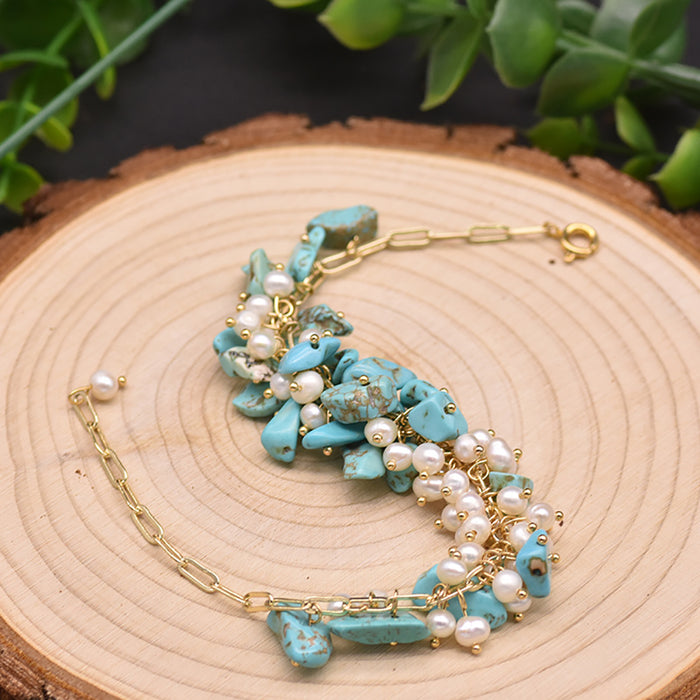 Natural Freshwater Pearl Turquoise Bracelet Women Fashion Statement Jewelry Gift