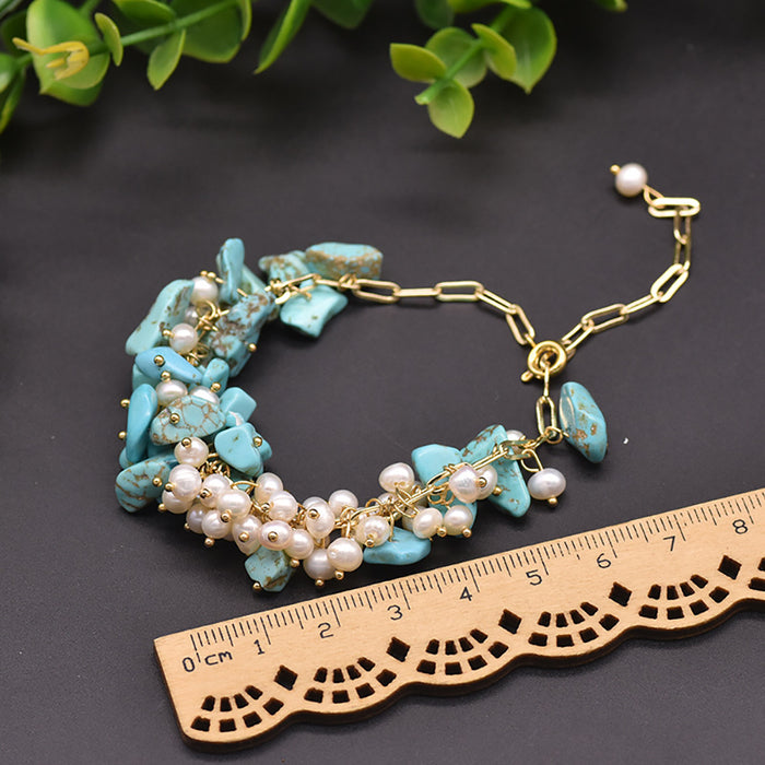 Natural Freshwater Pearl Turquoise Bracelet Women Fashion Statement Jewelry Gift