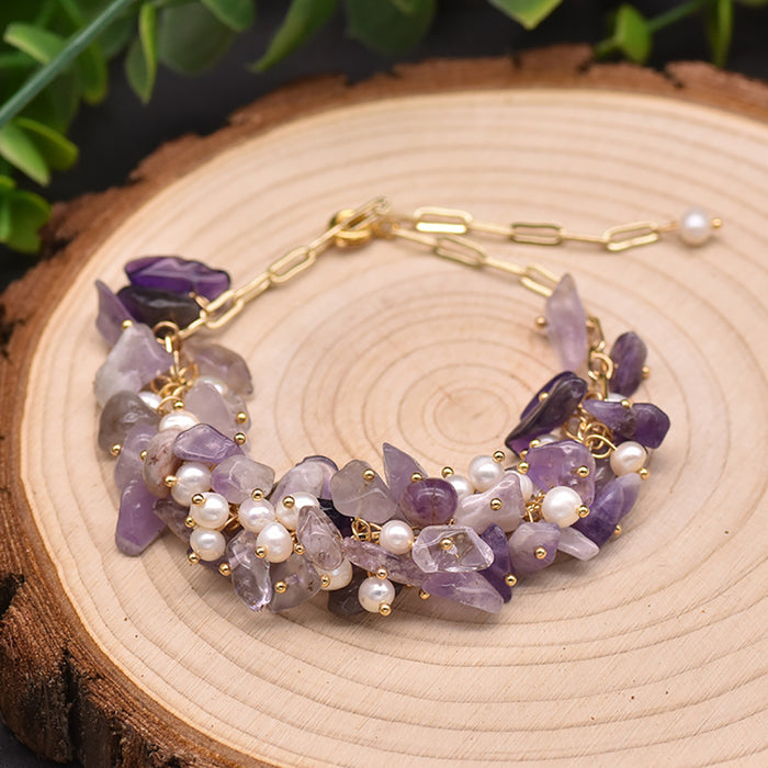 Natural Freshwater Pearl Amethyst Bracelet Women Fashion Statement Jewelry Gift