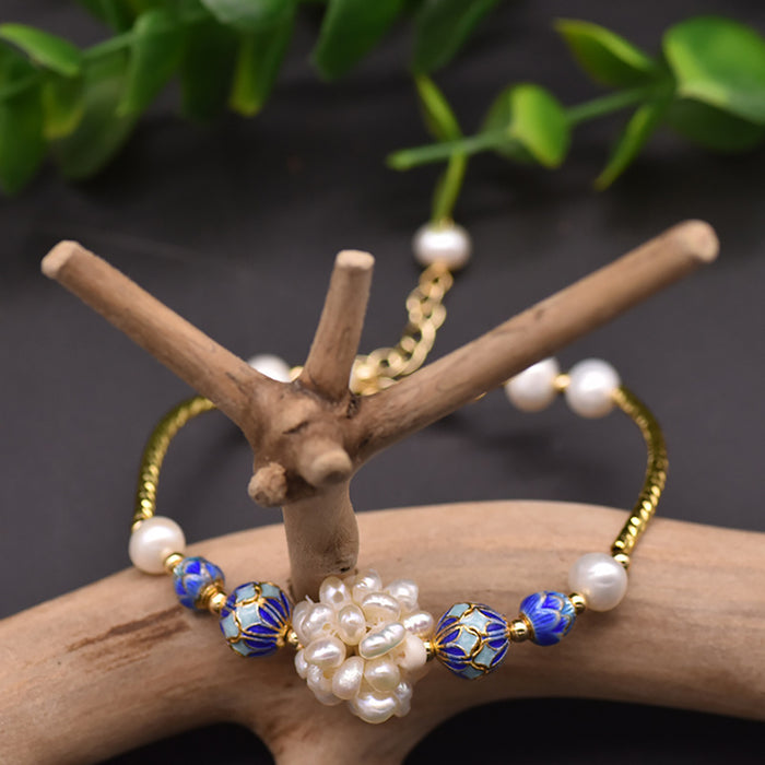 Natural Freshwater Pearl Bracelet Cloisonne Bangle Women Fashion Charm Jewelry