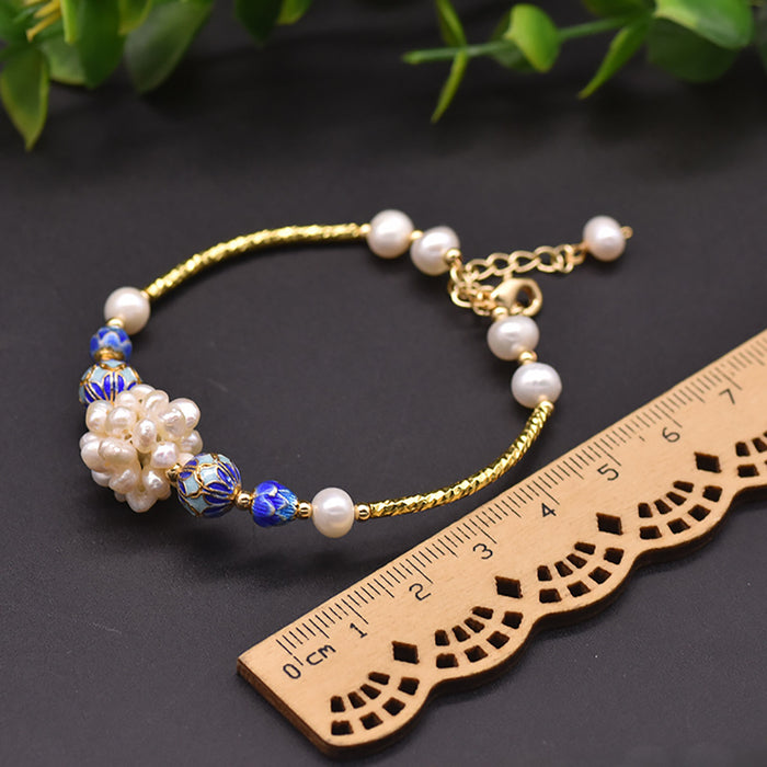 Natural Freshwater Pearl Bracelet Cloisonne Bangle Women Fashion Charm Jewelry