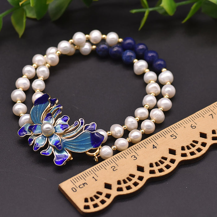 Natural Freshwater Pearl Double Layer Bracelet Cloisonne Women Fashion Jewelry