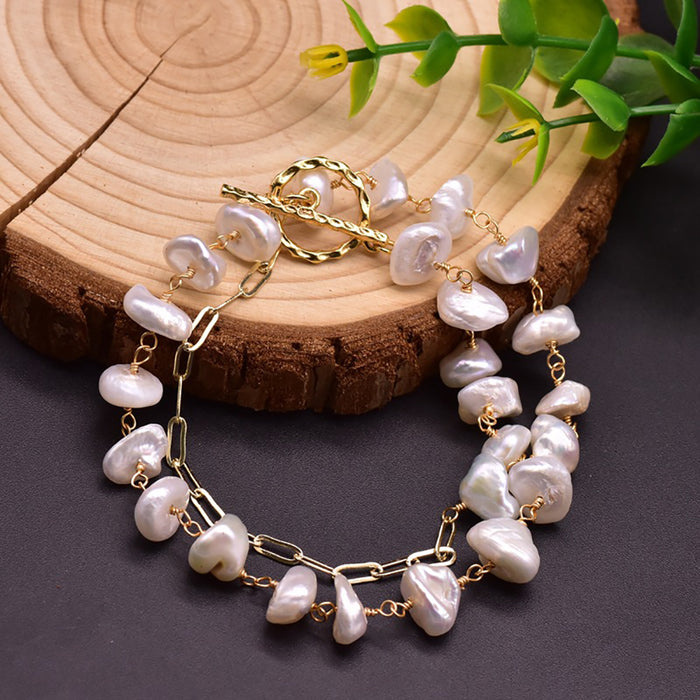 Baroque Natural Freshwater Pearl Bracelet Necklace Women Fashion Charm Jewelry