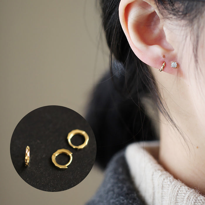 9K Solid Gold Clip-Ons Hoop Earrings Mini Facet Beautiful Jewelry