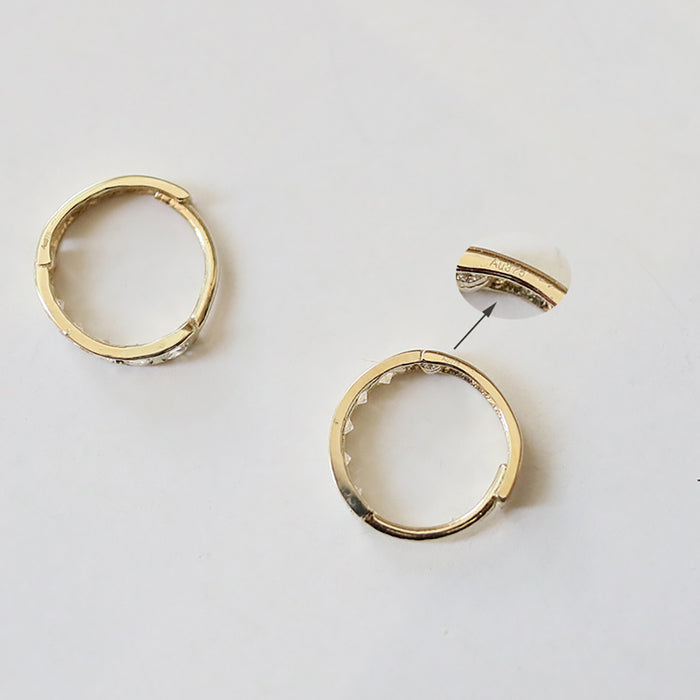 9K Solid Gold Round Cubic Zirconia Clip-Ons Hoop Earrings Charm Jewelry