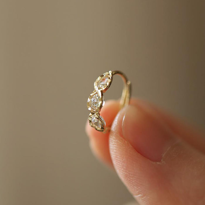 9K Solid Gold AAA Cubic Zirconia Clip-Ons Hoop Earrings Water Drop Charm Jewelry