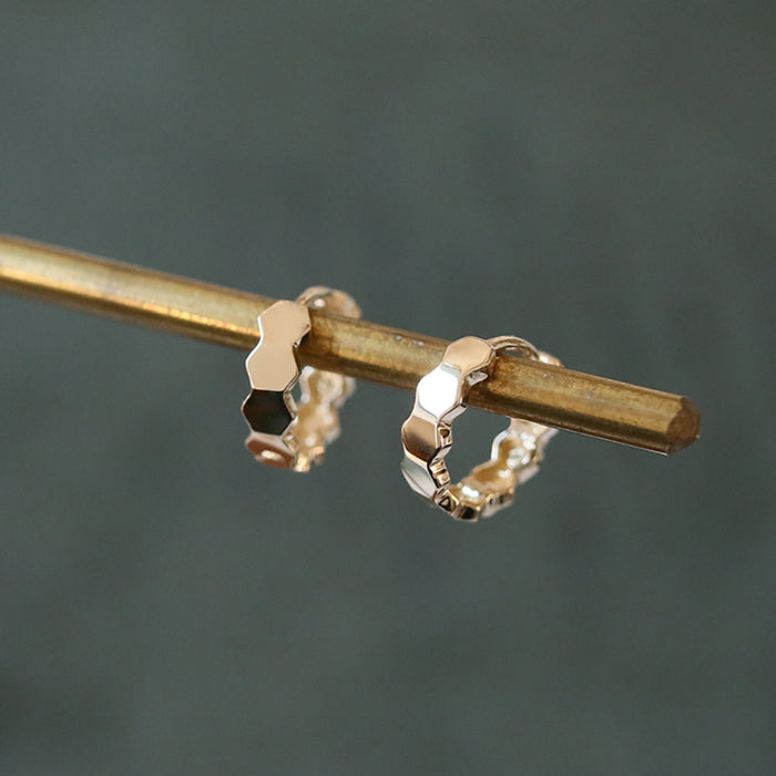 9K Solid Gold Clip-Ons Hoop Earrings Honeycomb Hexagonal Beautiful Jewelry