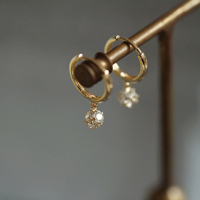 9K Solid Gold Cubic Zirconia Bead Clip-Ons Hoop Dangle Earrings Charm Jewelry