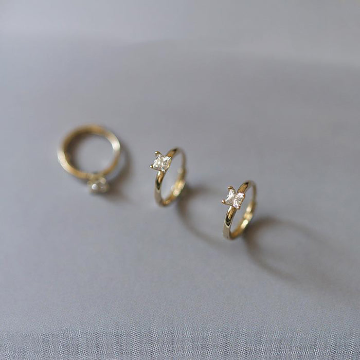 9K Solid Gold AAA Square Cubic Zirconia Clip-Ons Hoop Earrings Charm Jewelry