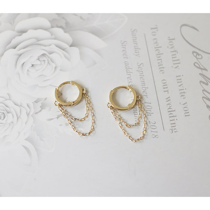 9K Solid Gold Clip-Ons Hoop Dangle Earrings Chain Tassel Charm Jewelry