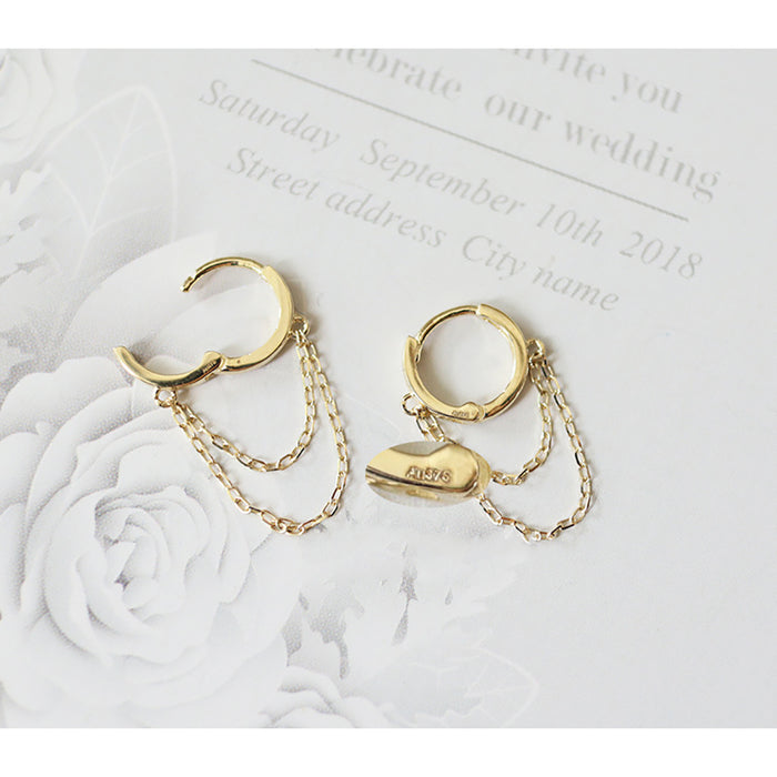 9K Solid Gold Clip-Ons Hoop Dangle Earrings Chain Tassel Charm Jewelry