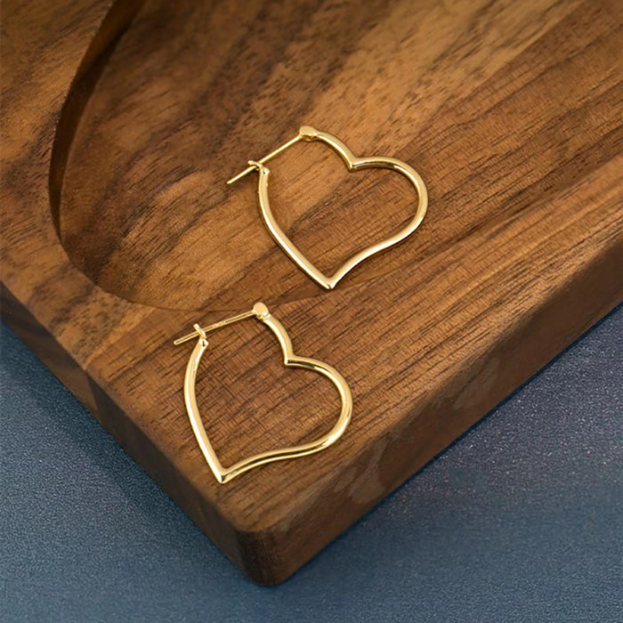 18K Solid Gold Drop Dangle Hoop Earrings Loving Heart Charm Jewelry