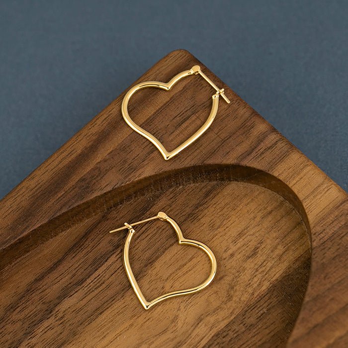 18K Solid Gold Drop Dangle Hoop Earrings Loving Heart Charm Jewelry
