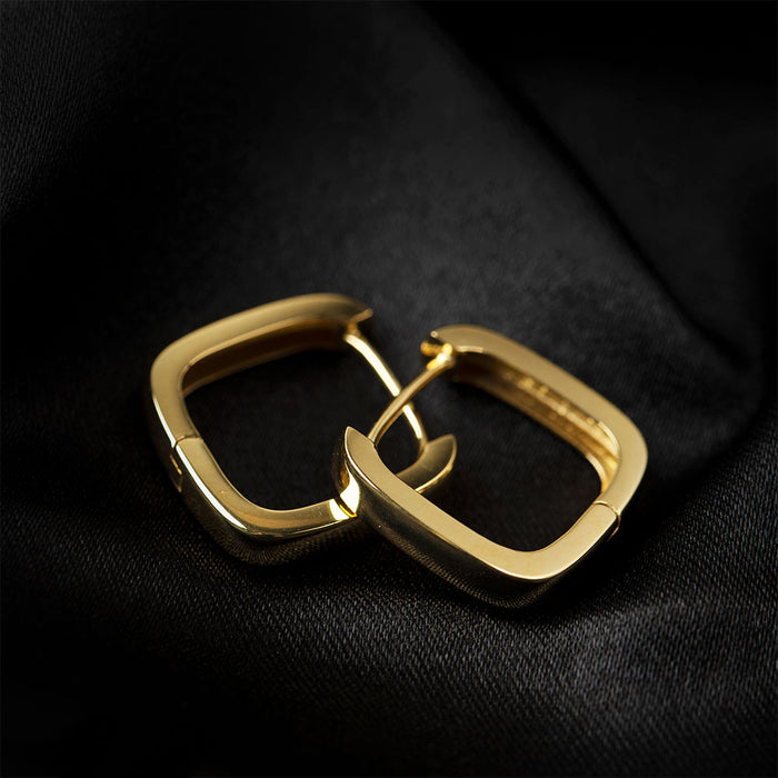 18K Solid Gold Clip-Ons Hoop Square Geometric Earrings Beautiful Charm Jewelry