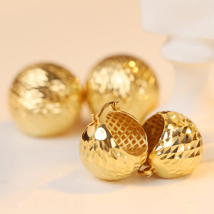 18K Solid Gold Clip-Ons Hoop Acorn Ball Earrings Beautiful Charm Jewelry