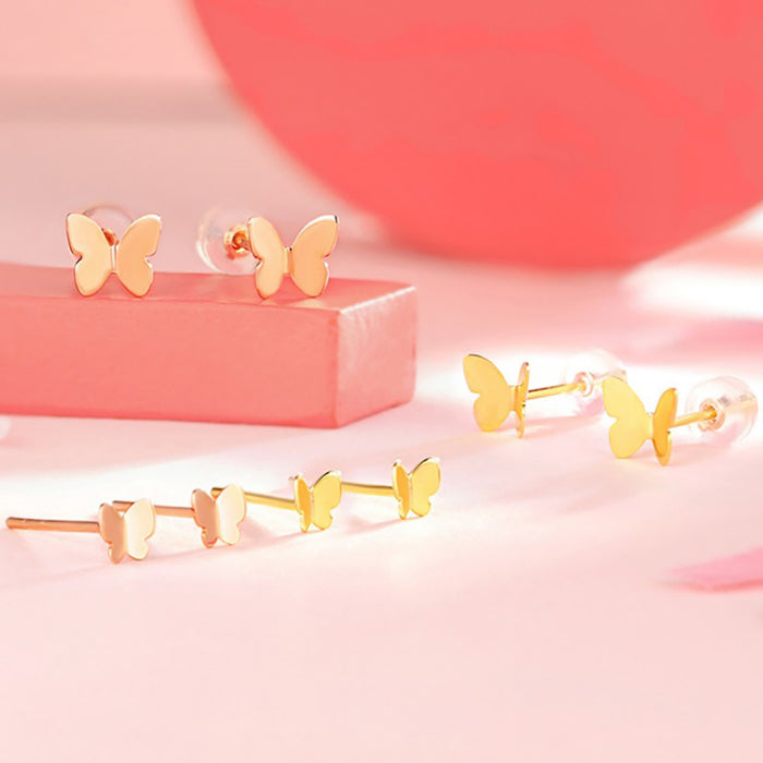 18K Solid Gold Ear Stud Earrings Butterfly Beautiful Charm Jewelry