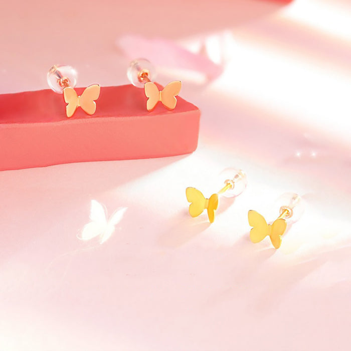 18K Solid Gold Ear Stud Earrings Butterfly Beautiful Charm Jewelry